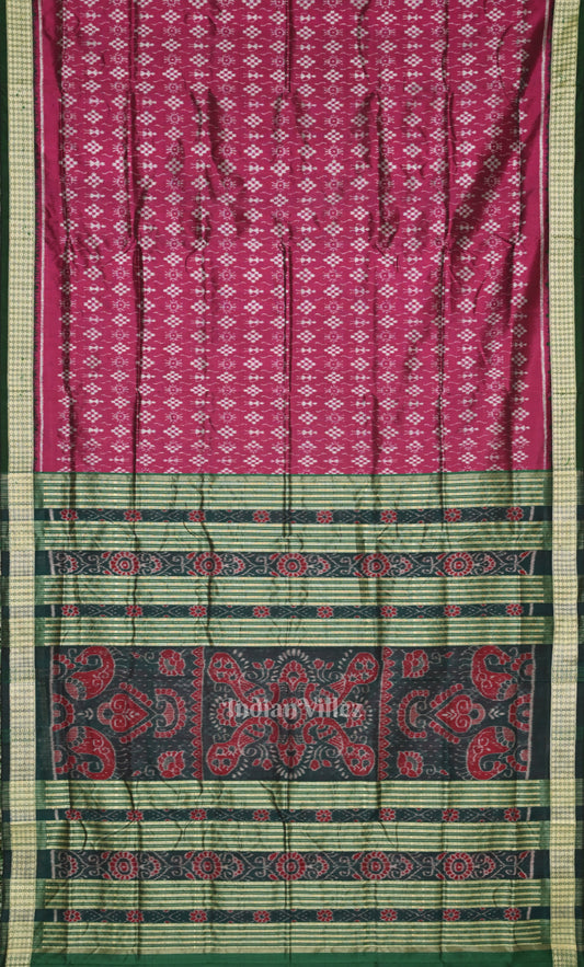 Magenta Pink Green Tribal Theme Odisha Ikat Sambalpuri Silk Saree