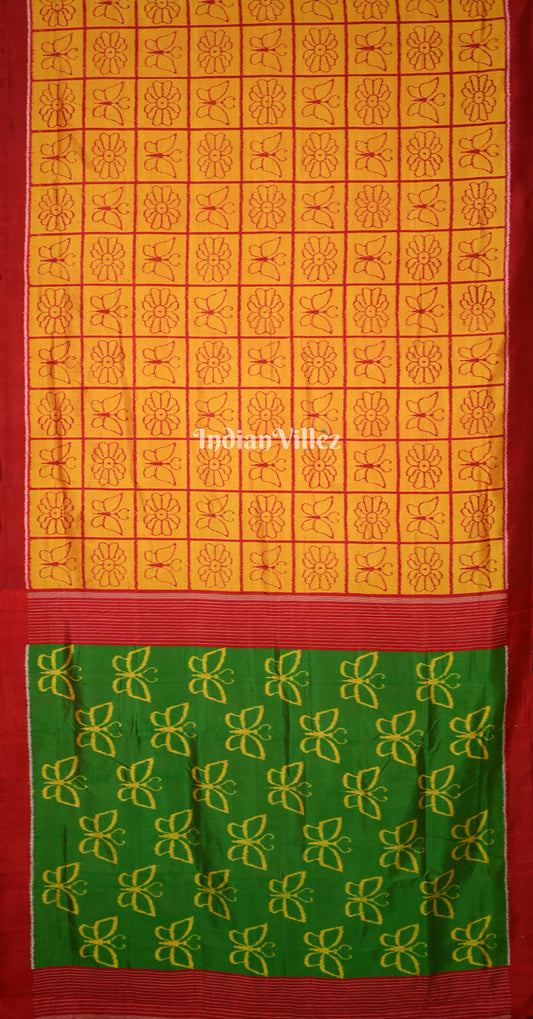 Mustard Yellow Green Nabakothi Contemporary Designer Silk Saree