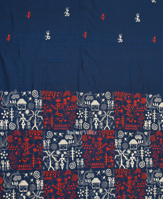 Blue Red Tribal Design Sambalpuri Cotton Dress set with Dupatta