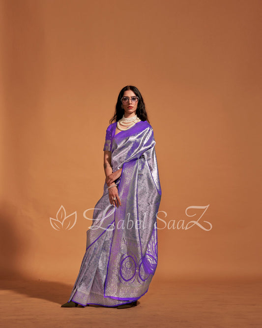 Bluish Violet Kanjivaram Zari Silk Saree