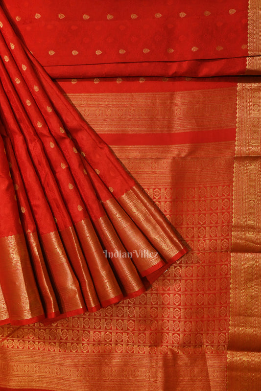 Blood Red pure Kanjivaram Silk Saree with Zari Brocade