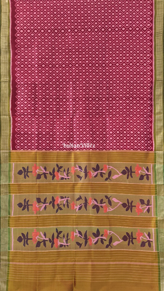 Maroon Odisha Ikat Khandua Silk Saree With Exclusive Floral Pallu