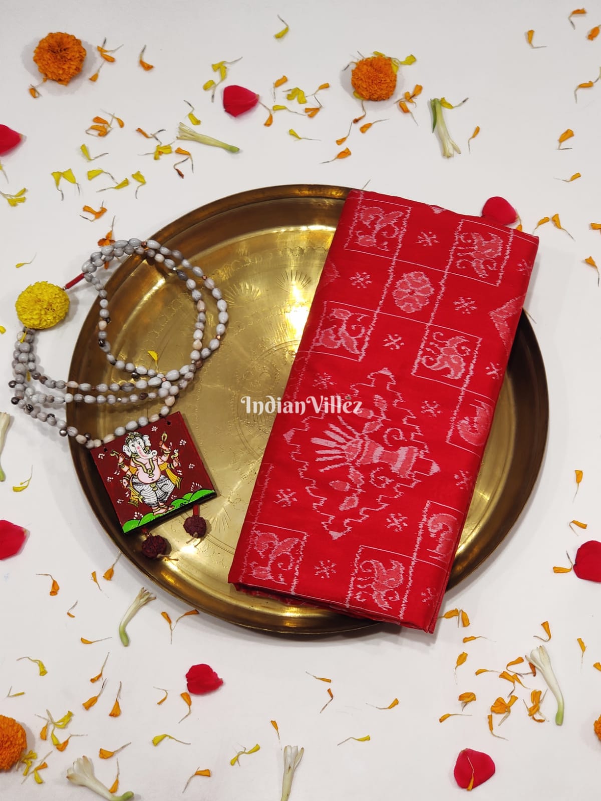 Red Odisha Ikat Pure Sambalpuri Silk Saree
