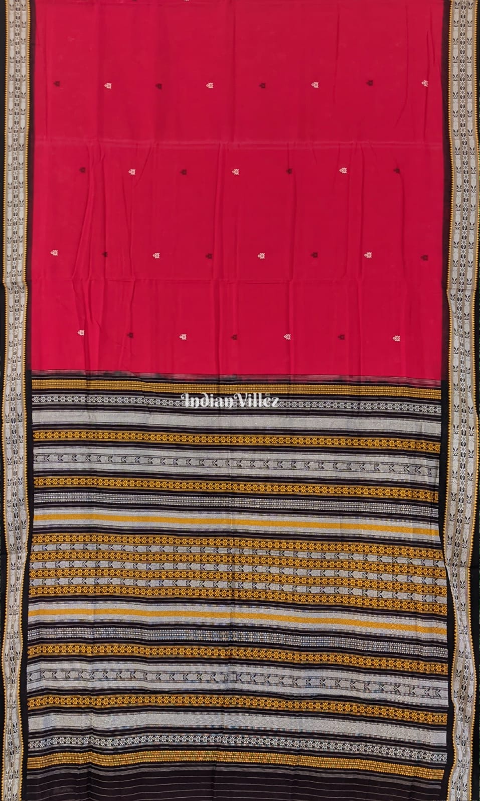 Red Tortoise Motif Bomkai Sambalpuri Pure Cotton Saree