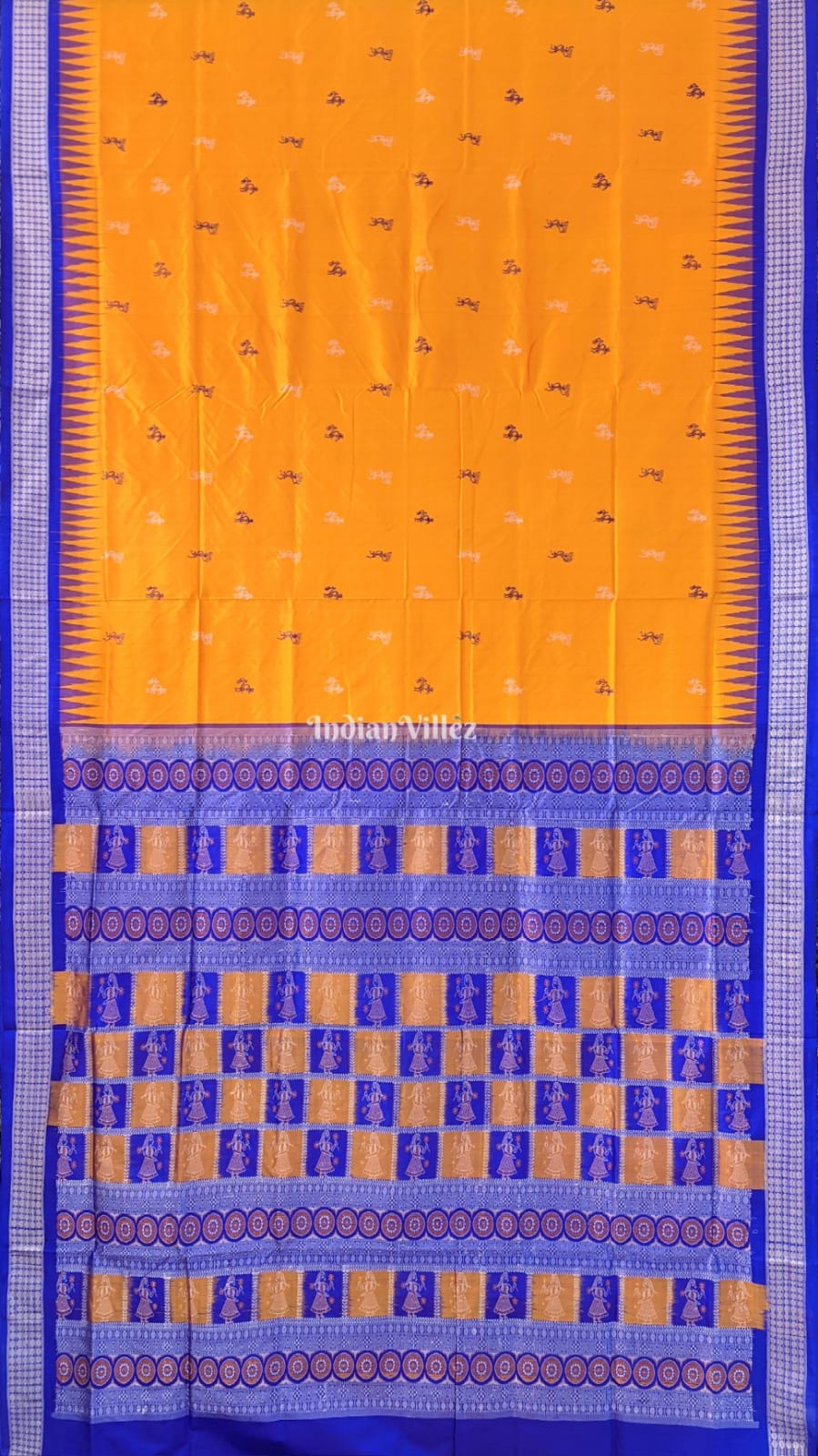 Yellow Blue Tribal Body Anchal Sambalpuri Silk Saree