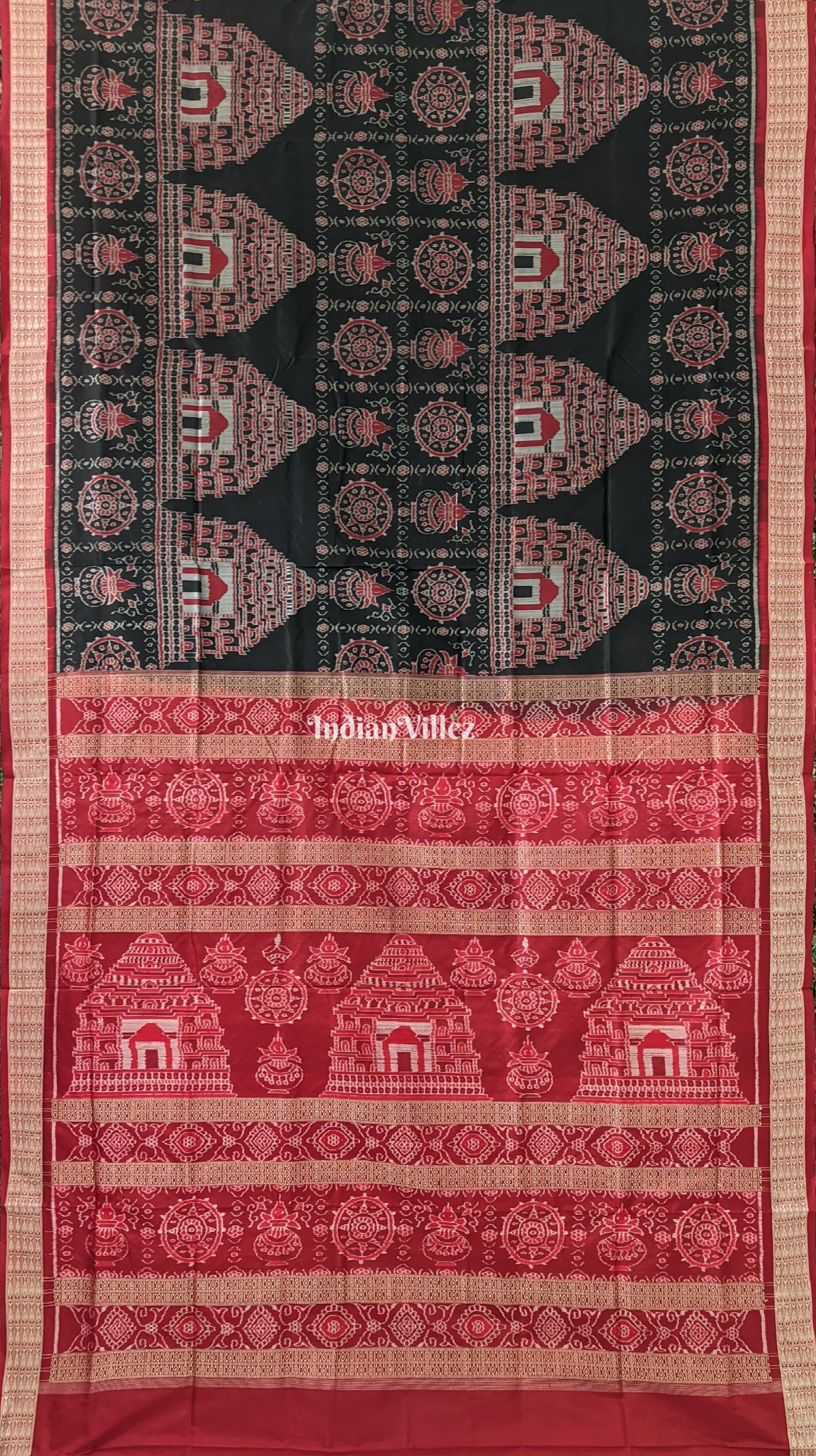 Black Konark Theme Sambalpuri Pure Silk Saree