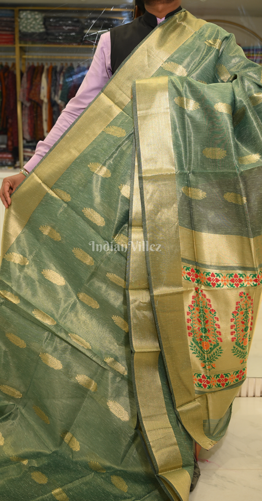 Mehndi Green Paithani Zari Tissue Silk Saree