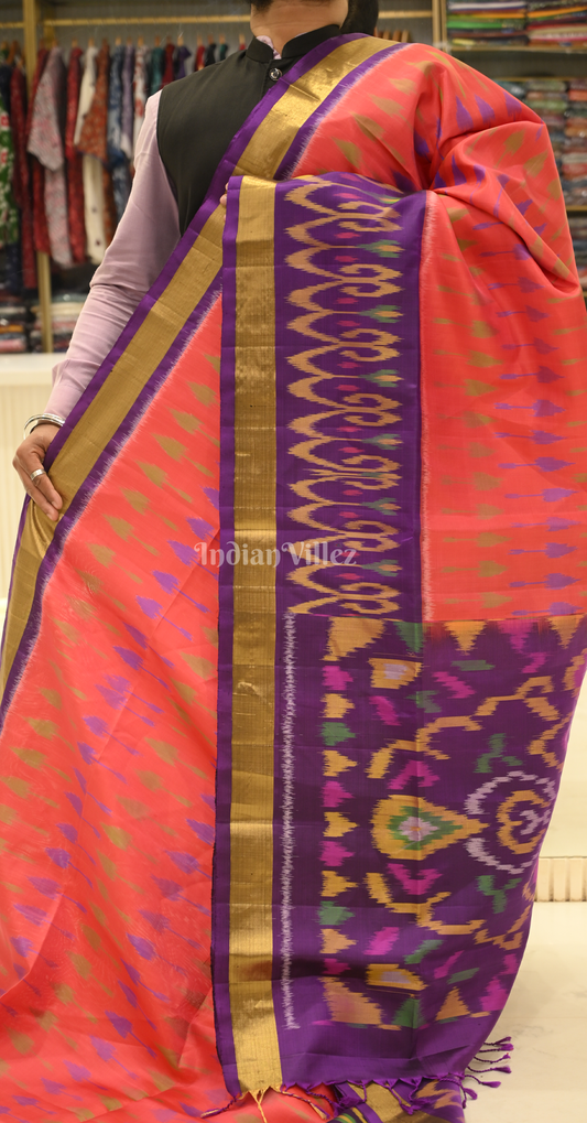 Red Purple Pochampally Ikat Silk Saree