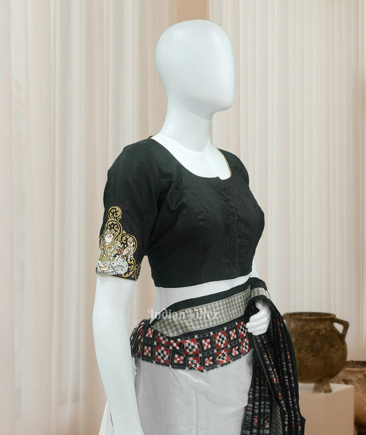 Deep Black Nartaki Theme Hand-Painted Pattachitra Blouse