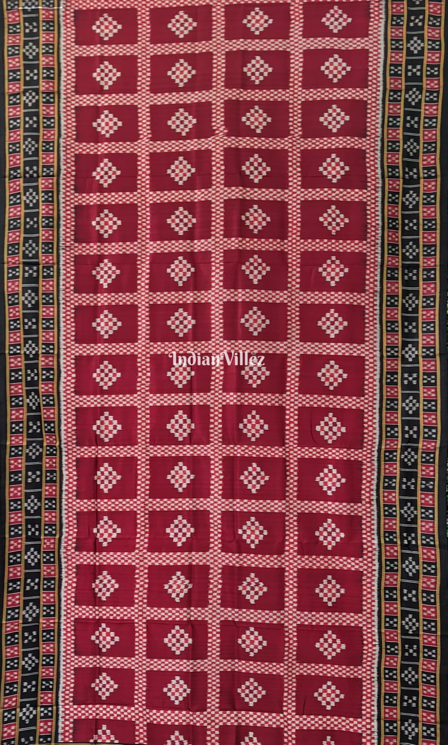 Maroon Pasapali Odisha Ikat Khandua Silk Saree