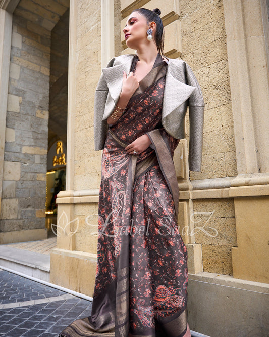 Big Multi Coloured Floral Soft Gaji Silk Weaving Saree