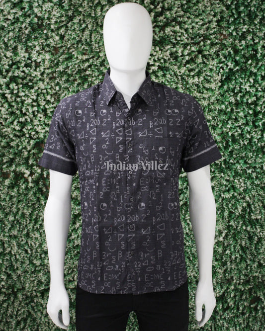 Black Geometric Shape Odisha Ikat Cotton Half Sleeve Shirt for Men