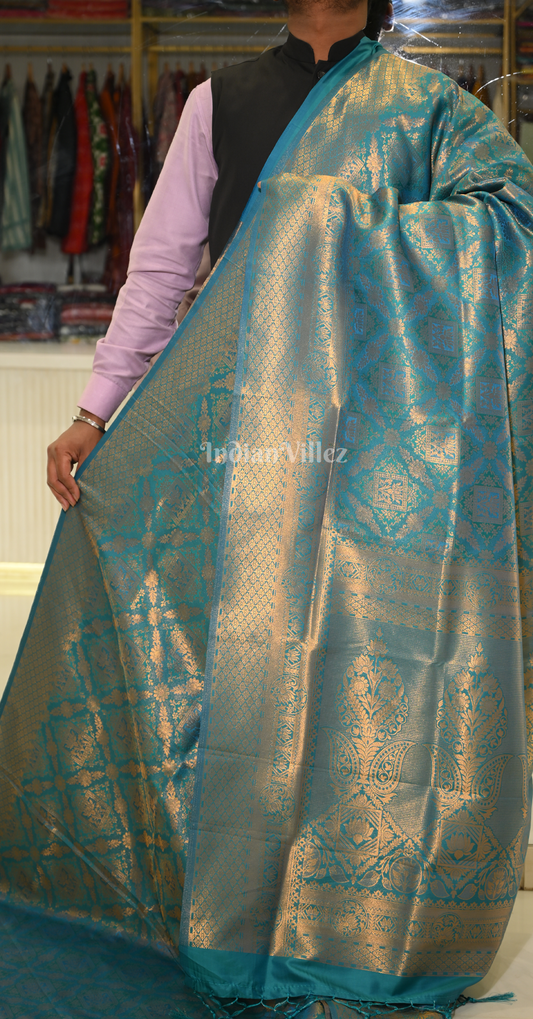 Turquoise Blue Kanjivaram Silk Saree with Brocade Work