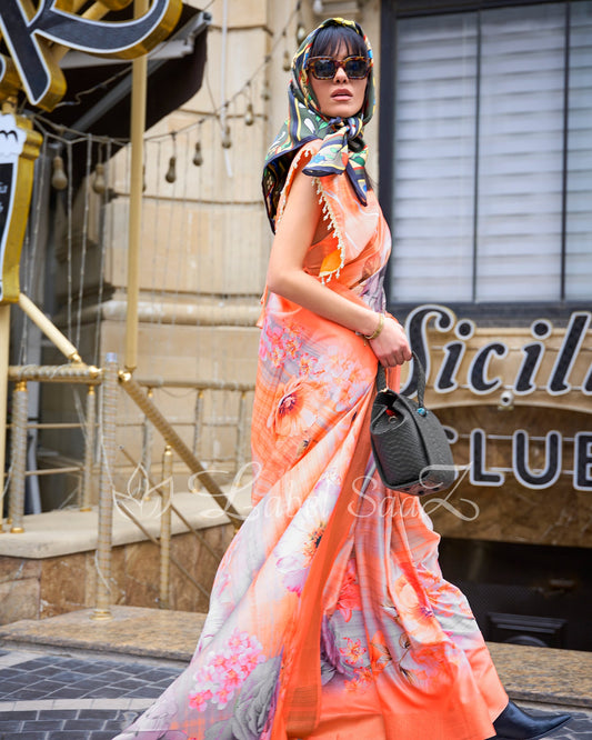 Big Multi Coloured Floral Soft Gaji Silk Handloom Weaving Saree