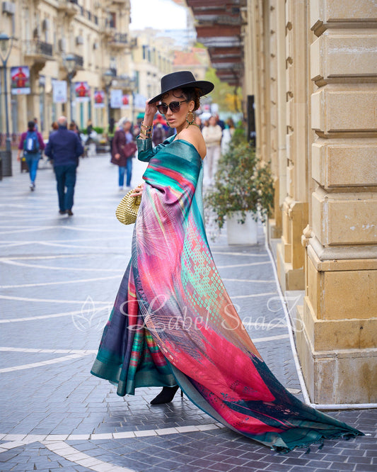 Big Multi Coloured Floral Soft Gaji Silk Handloom Weaving Saree