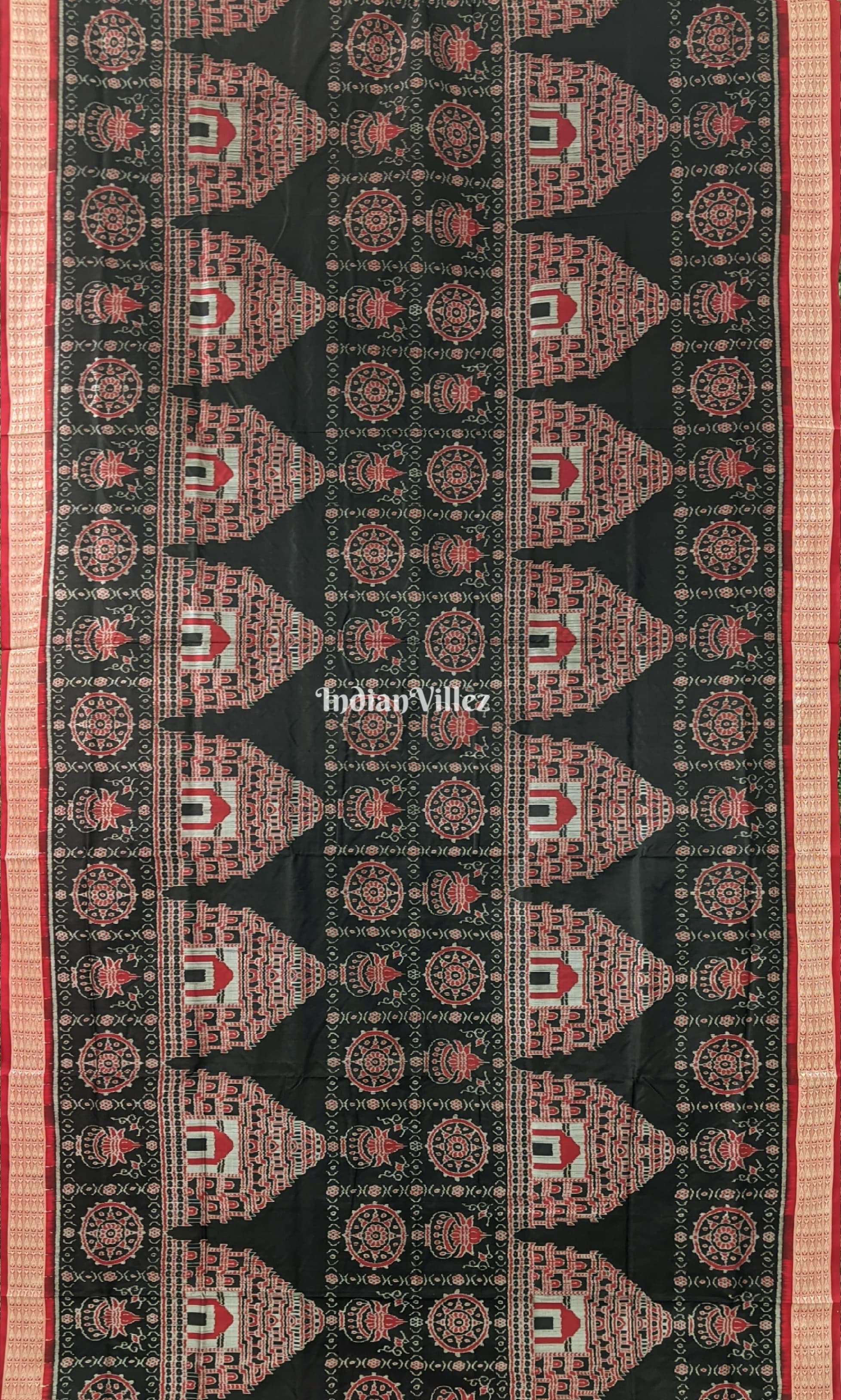 Black Konark Theme Sambalpuri Pure Silk Saree