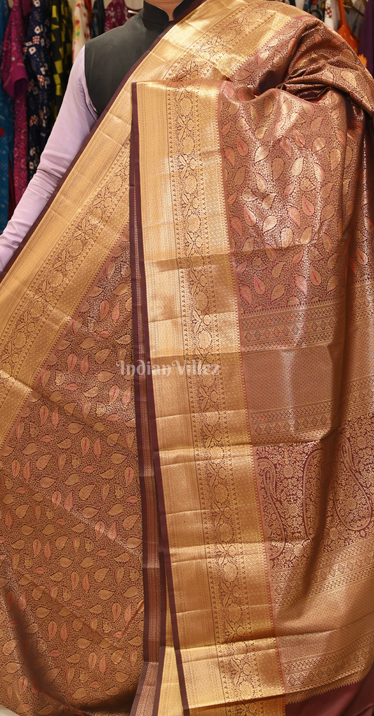 Dark Maroon Paisely Pure Brocade Kanjivaram Silk Saree
