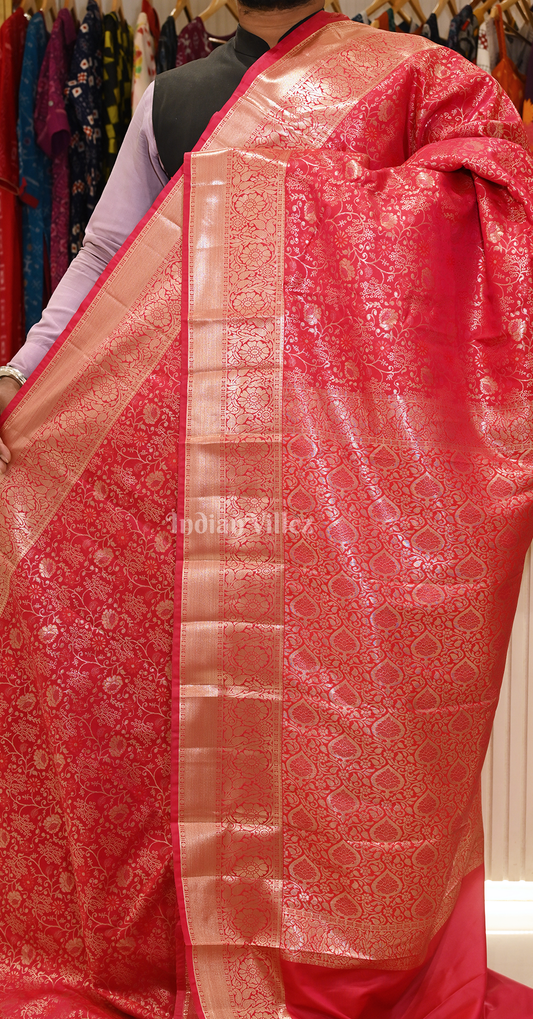 Red Floral Buttas Pure Brocade Kanjivaram Silk Saree