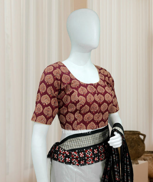 Maroon Jodhpuri Block Print Cotton Blouse
