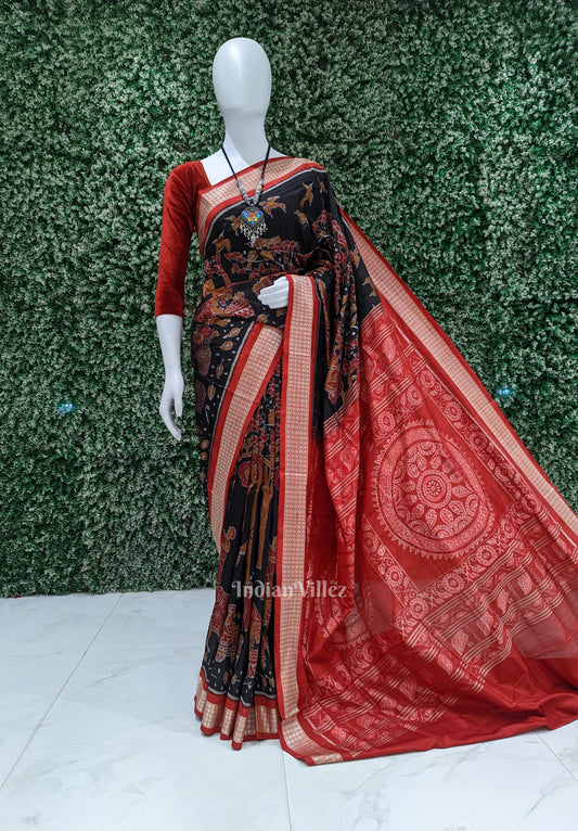 Black Forest Theme Odisha Ikat Sambalpuri Silk Saree