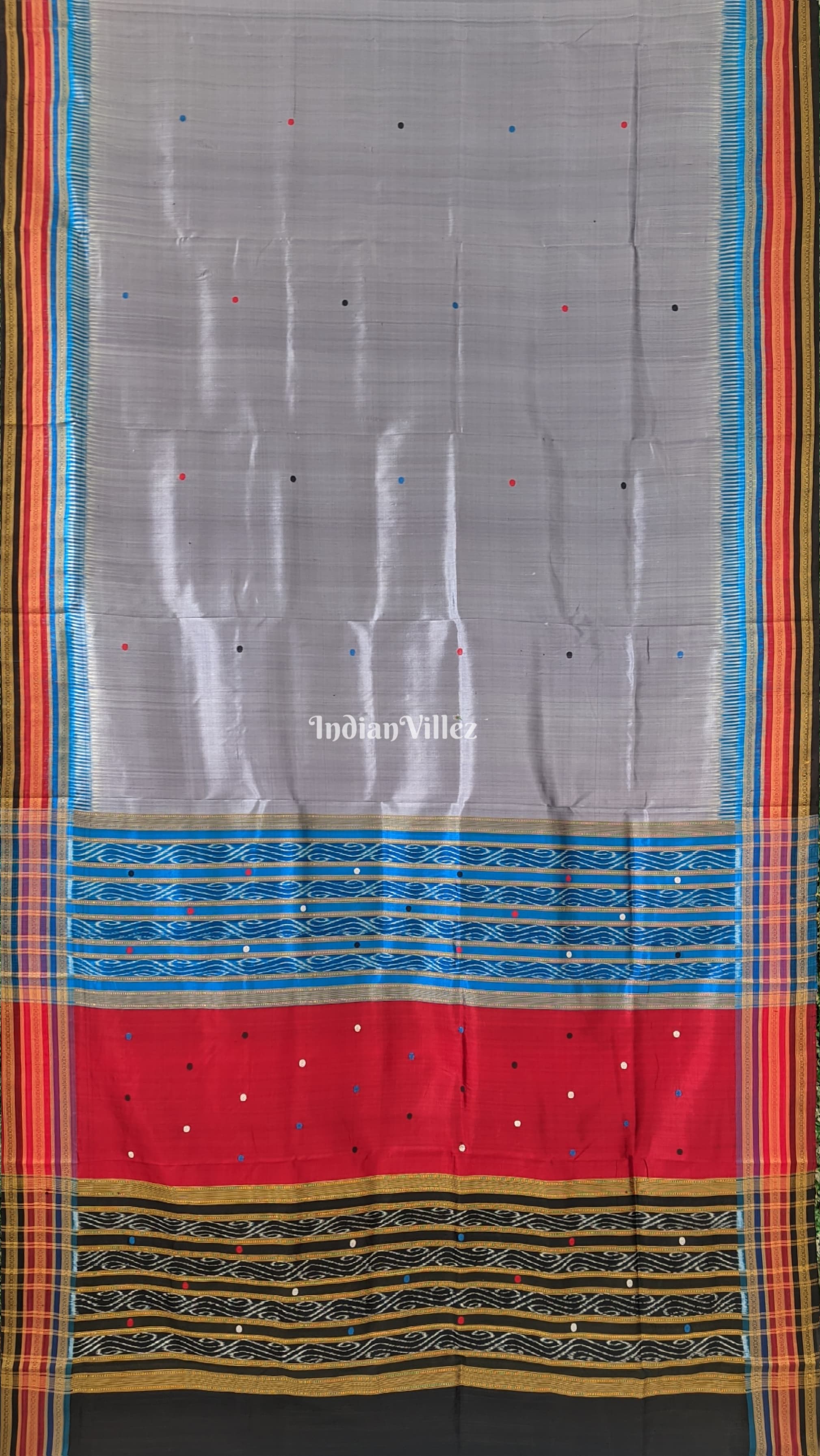 Grey Odisha Ikat Kathiphera Khandua Silk Saree