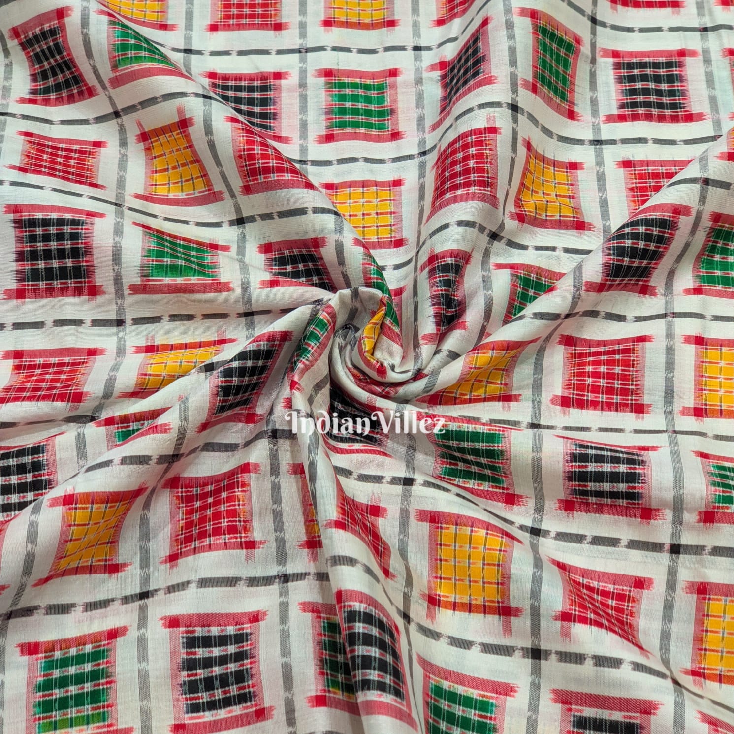 Multicolored Ashwin Theme Sambalpuri Ikat Silk Fabric β IndianVillΓ¨z