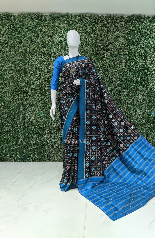 Blue Black Body Pasapali Contemporary Khandua Silk Saree