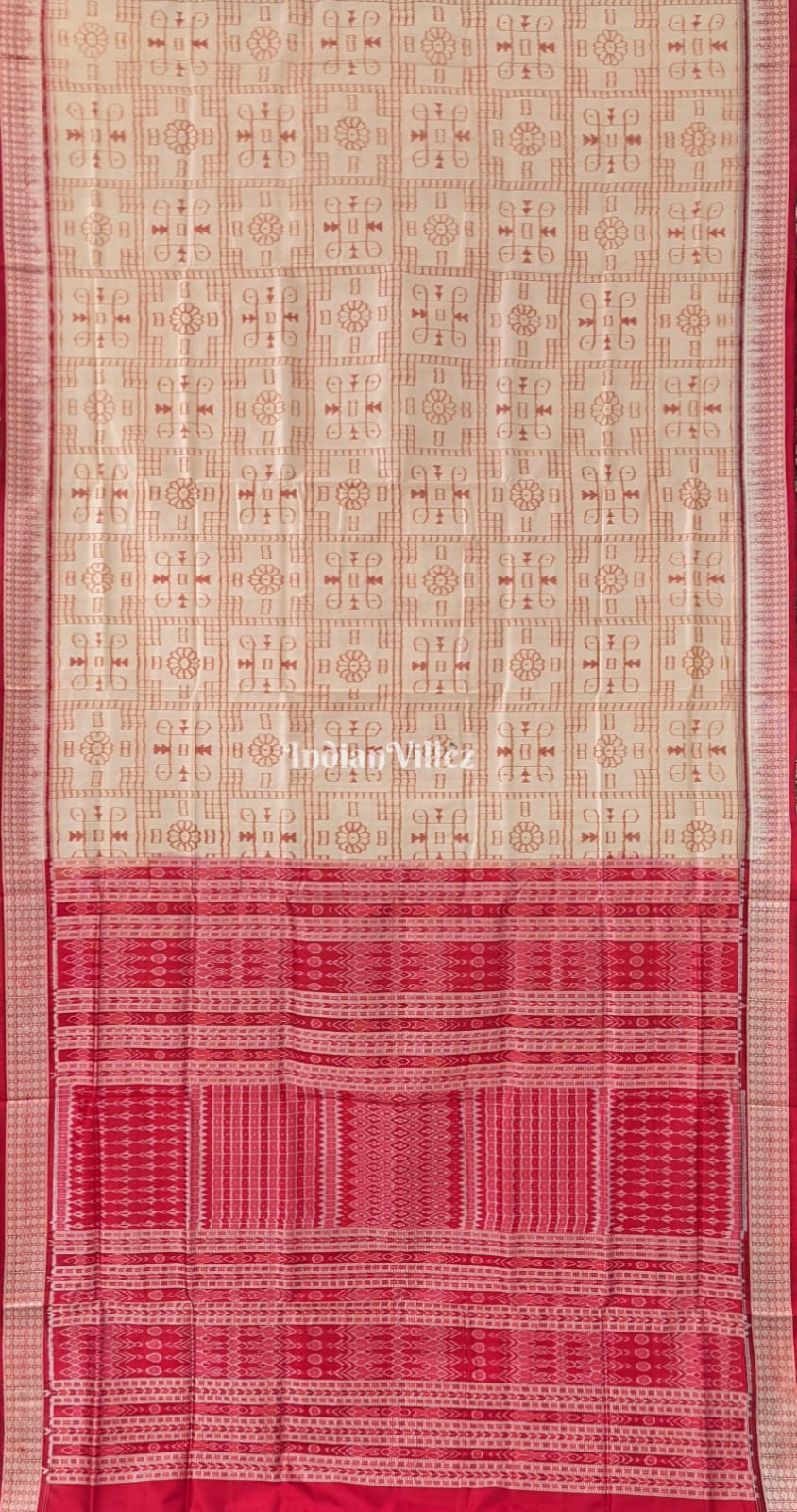 Beige Tribal Theme Odisha Ikat Pure Sambalpuri Silk Saree