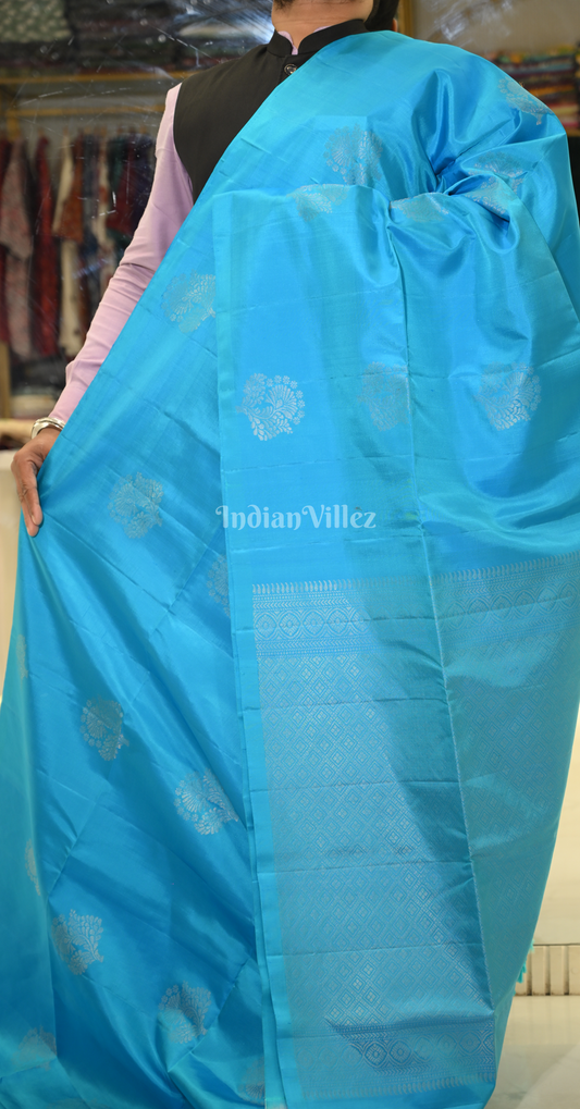 Sky Blue Pure Kanjivaram Soft Silk Saree