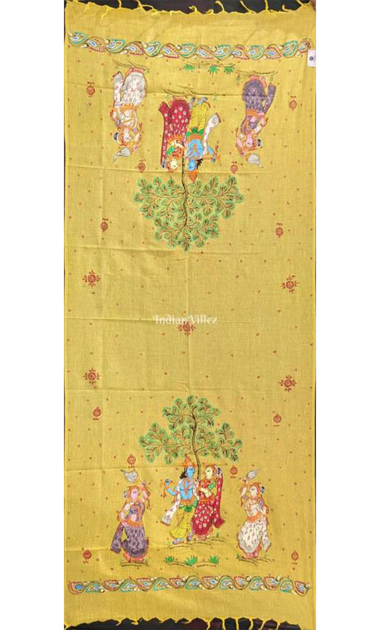 Yellow Radha Krishna Tussar Pattachitra Dupatta