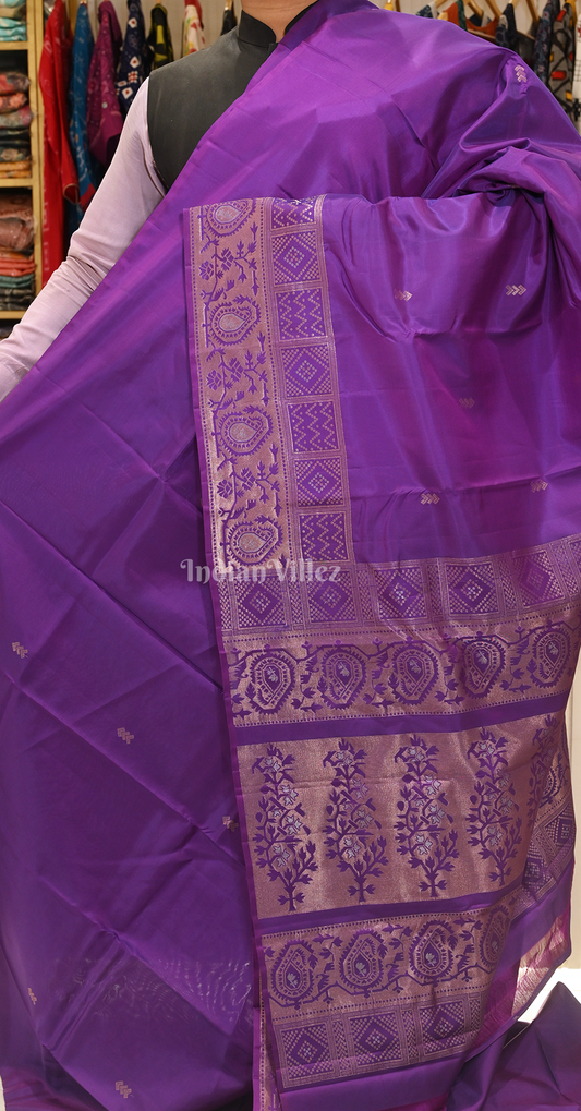Purple Golden Floral Pure Brocade Kanjivaram Silk Saree