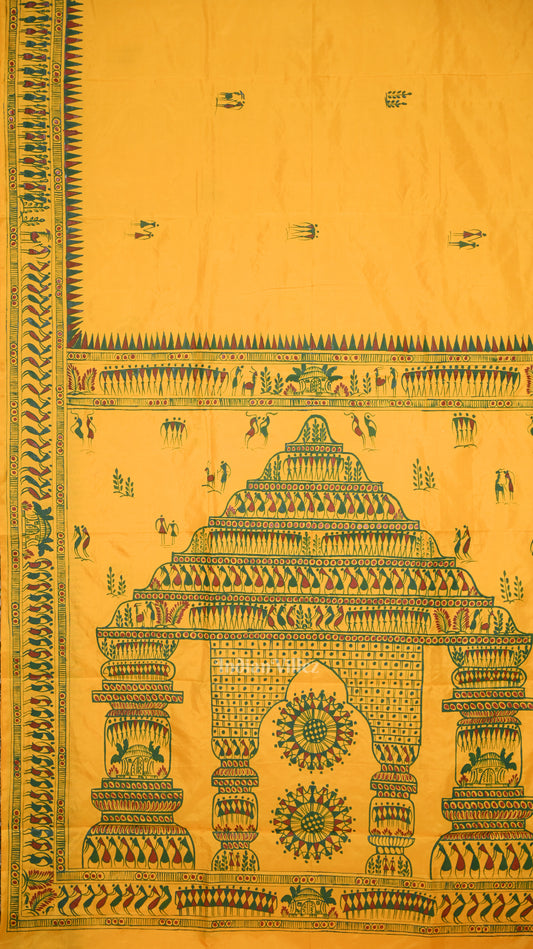 Yellow Saura Tribal Art Hand-Painted Pattachitra Saree