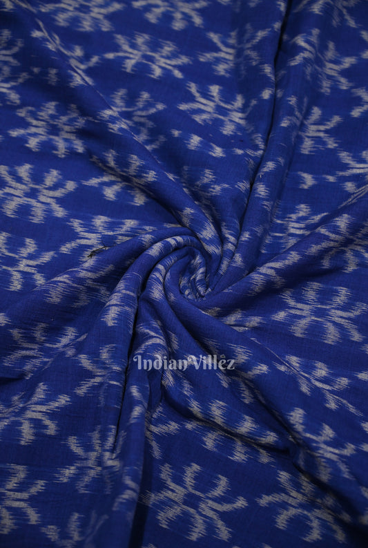 Blue Floral Motif Sambalpuri Odisha Ikat Cotton Fabric