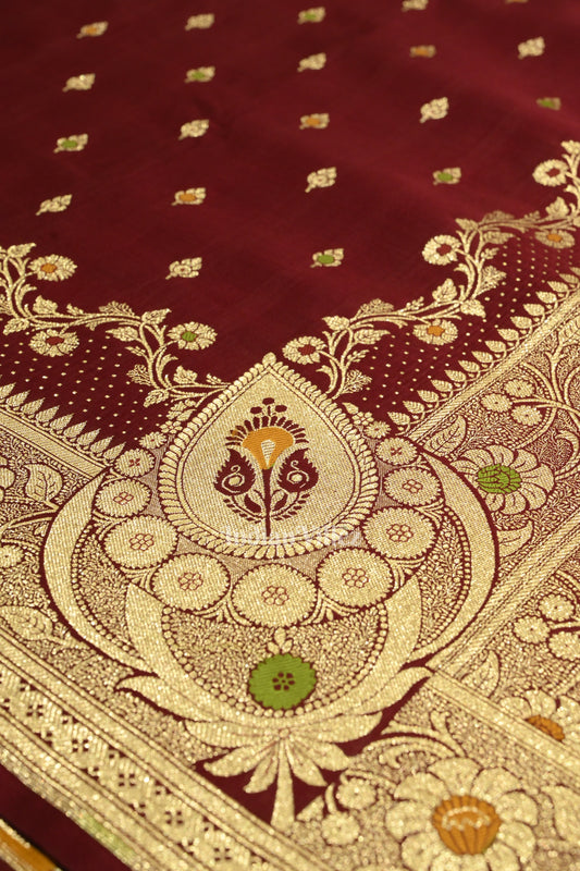 Pure Maroon Meenakari Pure Mashru Satin Silk Banarasi Saree