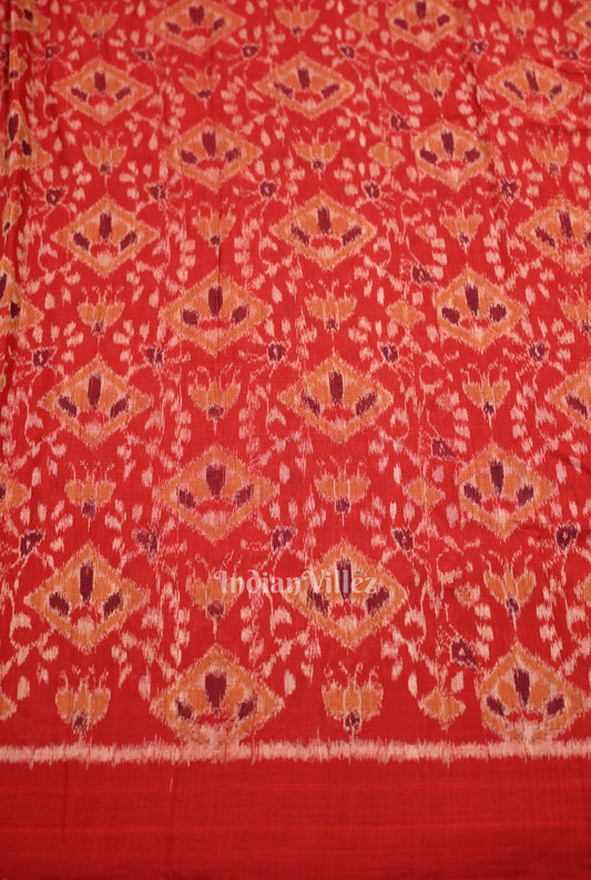 Red Jhoti Theme Sambalpuri Odisha Ikat Cotton Fabric