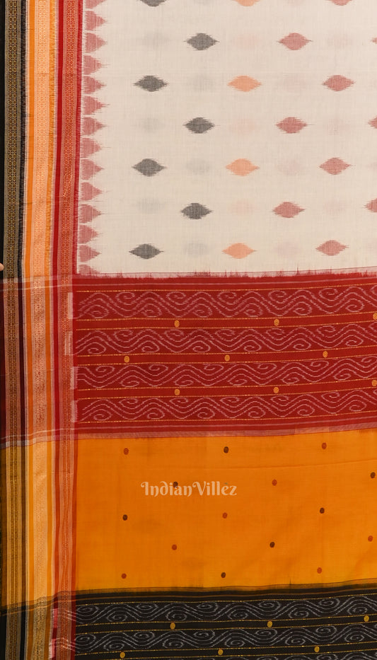 White with Multicolour Odisha Ikat Sambalpuri Pure Cotton Saree