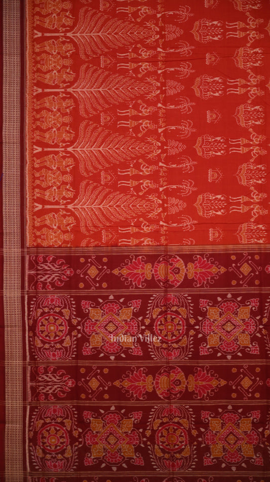 Red Maroon Tribal Theme Odisha Sambalpuri Pure Cotton Saree