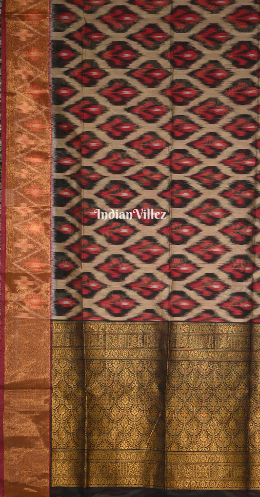 Maroon Golden Red Pochampally Ikat (Sico) Saree
