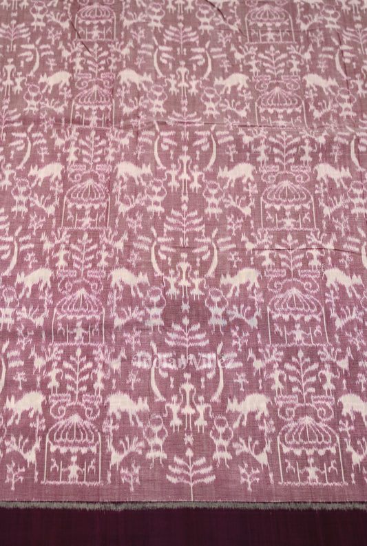 Peach Pink Purple Tribal Theme Sambalpuri Odisha Ikat Cotton Fabric
