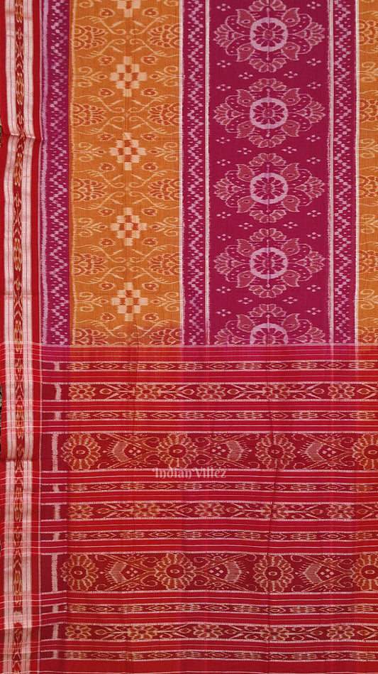 Mustard Yellow Body Pasapali Sambalpuri Pure Cotton Saree