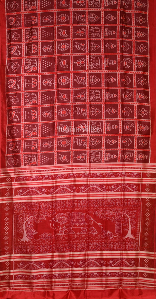 Maroon Red Nabakothi Odisha Ikat Contemporary Designer Silk Saree