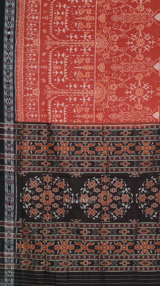 Light Brown Black Tribal Theme Odisha Ikat Sambalpuri Cotton Saree