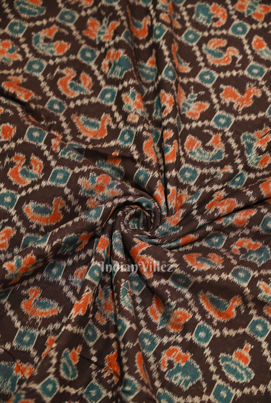 Coffee Jungle Theme Sambalpuri Odisha Ikat Cotton Fabric