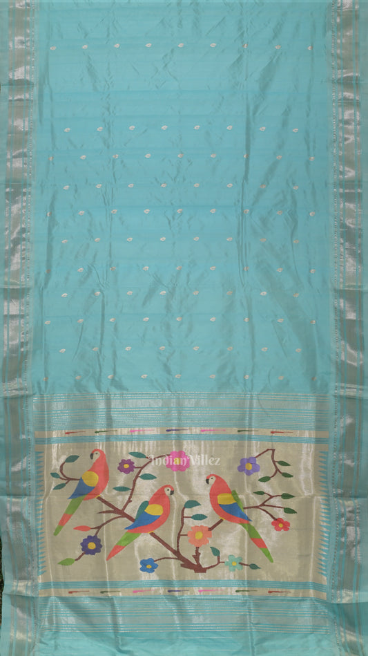 Exclusive Sky Blue Butti Paithani Silk Saree