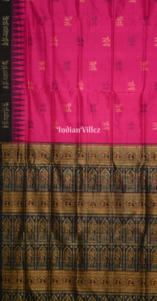 Rani Pink Black Tribal Doli Sawari Bomkai Silk Saree