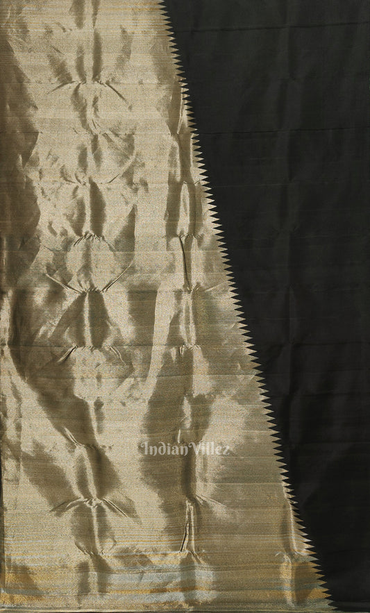 Rekha Pure Black Kanjivaram Tissue Silk Saree