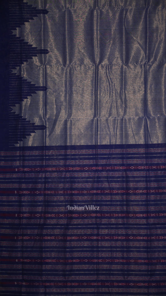 Grey Blue Phoda Kumbha Sambalpuri Cotton Tissue Saree