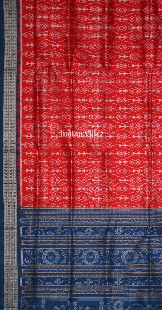 Red Blue Tribal Theme Odisha Ikat Sambalpuri Silk Saree