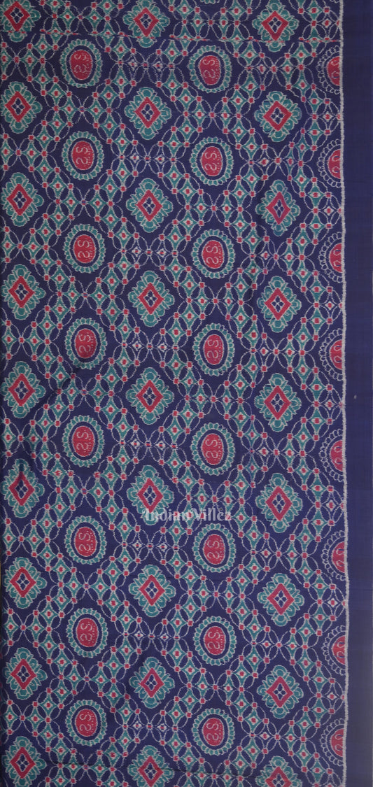 Blue Red Jhoti Theme Odisha Ikat Sambalpuri Dress Set & Dupatta