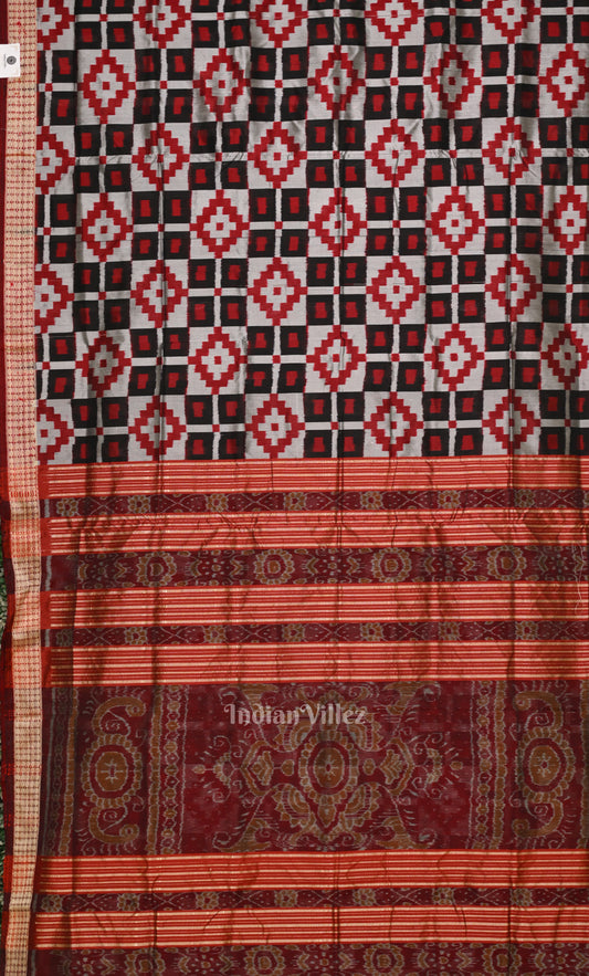 White Red Pasapali Odisha Ikat Sambalpuri Silk Saree